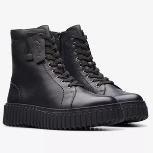 CLARKS Torhill Rise black leather ankle boots US 8.5 EU 39.5